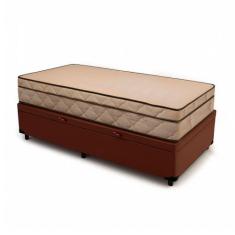 Cama Box Baú Solteiro 88 Tecido Sintético Marrom Com Colchão Polônia B