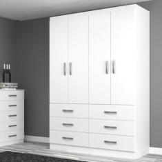 Guarda Roupa Casal 4 Portas 6 Gavetas Treviso Branco