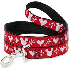 Disney Coleira para animais de estimação, coleira de cachorro, Disney Holiday Mickey Mouse Heart Sweater Stitch Red White, 1,0 m de comprimento 2,5 cm de largura