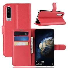Capa para Huawei P30, carteira flip de couro PU premium com compartimento para cartão, suporte e fecho magnético [capa interior à prova de choque de TPU] Compatível com Huawei P30