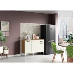 Balcão de Cozinha Atenas com tampo 3 portas 1 Gaveta Atacama / Off White - Aramoveis