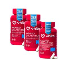 Magnésio Quelato Trio, Dimalato, Bisglicinato e Taurato com Vitamina B6 350mg Vhita 60 Cápsulas (3 unidades)
