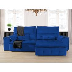 Sofá Fusion 2.60m Elétrico Com Usb E Vibro Massagem - Azul