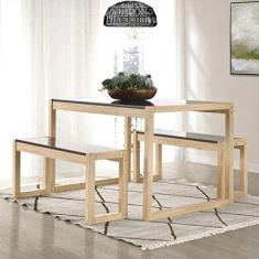 Conjunto Mesa de Jantar e 2 Bancos Madeira Maciça Guará MadeiraMadeira Preto/Natural