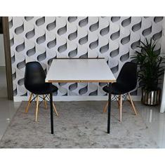 Conjunto de Mesa Dobrável Retrátil 1,40 Branco/noronha + 2 Cadeiras Eiffel - Preta