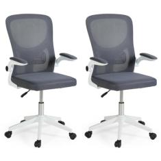 Kit 2 Cadeiras de Escritório Giratória Mônaco com Relax e Regulagem de Altura - Cinza