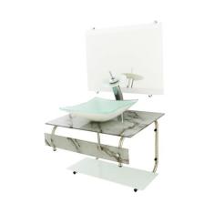 Gabinete de vidro para banheiro 60cm it inox com cuba quadrada - mármo