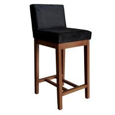 Banqueta Média Estofada com Encosto Lisboa 90 Cm Madeira Maciça Suede Preto CCS