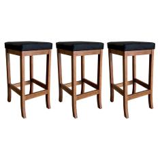 Kit 3 Banquetas Alta para Bancada Barcelona  74 Cm Madeira Maciça Suede Preto CCS