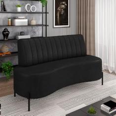Sofá Living Decorativo 2 Lugares 1,60M Katara Pés de Ferro PU Preto G33 - Gran Belo