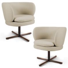 Kit 02 Poltronas Decorativas Melissa Base Xis Giratória C-107 Linho Bege - Domi