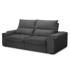 Sofá Retrátil 3 Lugares Com Porta Copo 230cm Andes F05 Veludo Grafite - Mpozenato
