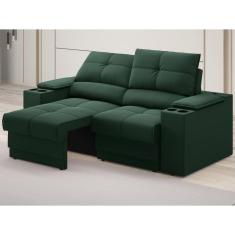 Sofá com Porta Copos e Carregador USB Retrátil e Reclinável Ringo 1,70m Velosuede - NETSOFAS