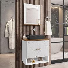 Gabinete Armário Banheiro Deli 2 Portas c/Cuba Torino Preta Cor: Branco-Carrara/Nature