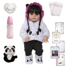 Boneca Bebê Reborn Panda Morena Recém Nascida Fofa Enxoval - Cegonha R