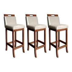Kit 3 Banquetas Estofadas com Encosto Média Milão 94 Cm Madeira Maciça