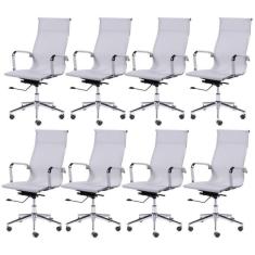Kit 8 Cadeiras Para Escritório Presidente Esteirinha Tela Mesh 3303 Branco