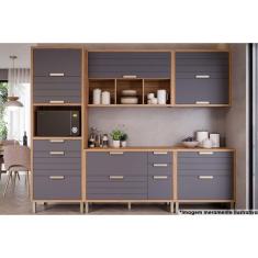 Cozinha Modulada Completa Eloise 5 Peças 2 Aéreos + 2 Balcões + 1 Paneleiro Cz024 Freijó Titanium