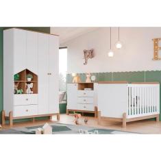 Quarto De Bebê Completo Ternura 3 Peças (1 Guarda Roupa + 1 Berço + 1 Cômoda) Qi79 Branco-jequitiba - Henn