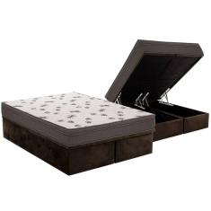 Cama Box Baú King: Colchão Espuma D45 Ortobom Light Saúde OrtoPillow + Base CRC Suede Brown(186x198)