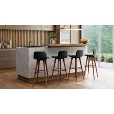 Kit 4 banquetas para balcão de cozinha Linea Preto Alto Padrão Pes de Madeira