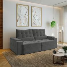 Sofá Retrátil e Reclinável com Porta Copos e Usb 3 Lugares 230cm Embaúba Extra Cabecasa Madeiramadei Grafite Fosco