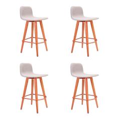 Kit 4 Banquetas Baixa Linea Aço Cobre Assento Cinza