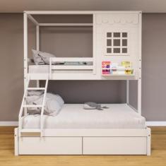 Beliche Casinha Reta Casal/ Solteiro com 02 Gavetas Madeira Maciça Bra