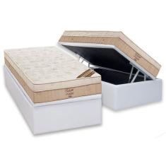 Cama Box Baú Solteiro: Colchão Molas Ortobom Nanolastic Elegant + Base crc Courano White(88x188)
