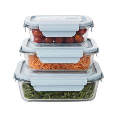 Conjunto De Potes De Vidro Hermético 3 Pçs Azul - Jgti042