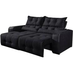 Sofá Minas 2 Lugares Retrátil e Reclinável Tecido Suede 180cm Cor Preto