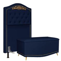 Cabeceira Cama Box Solteiro 90Cm Suede Azul
