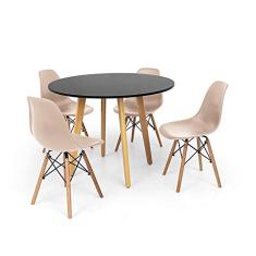 Conjunto Mesa de Jantar Laura 105cm Preta com 4 Cadeiras Charles Eames - Nude