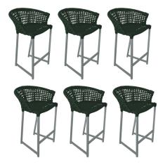 Kit 6 Banquetas Reis Em Corda Náutica E Base Em Alumínio Cinza Para área Gourmet Verde Musgo Verde