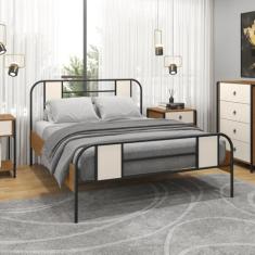 Cama de Casal Tubular 138cm Sevilha Preto/canela Rustico/off White