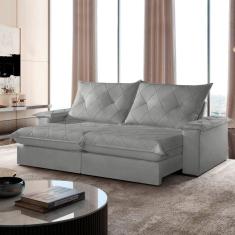 Sofá Retrátil e Reclinável com Catraca Blindada 280cm Mônaco Veludo Jolie/Prata