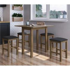 Conjunto Mesa para Sala de Jantar Dobrável com 4 Banquetas Ameixa Negra