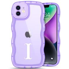 R'hllor Projetada para iPhone 12, capa de telefone com inicial A-Z Kawaii para meninas adolescentes e mulheres, linda moldura ondulada encaracolada forma elegante capa protetora TPU presentes