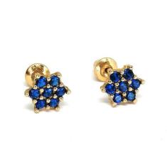 Brinco de ouro 18k Pedras Zirconias - Elegancy Joias, Azul escuro
