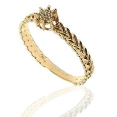 Anel de Ouro 18k Aro escamado com Zirconias - Elegancy Joias, 11