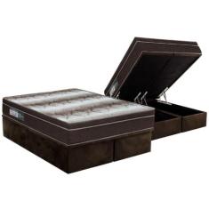 Cama Box Baú Queen: Colchão Ortopédico Ortobom Light + Base CRC Suede 