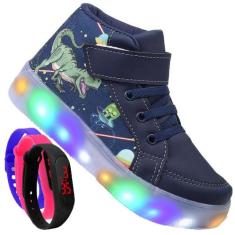 Tenis Botinha Masculino De Led Com Calce Facil Infantil Dinossauro Per