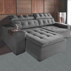 Sofá retrátil e reclinável carioca 2 metros cinza -bonequinha móveis