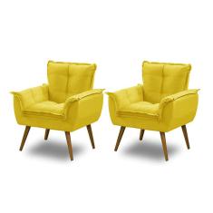 Kit 02 Poltronas Decorativa Opala Suede Amarelo Madelina Decor