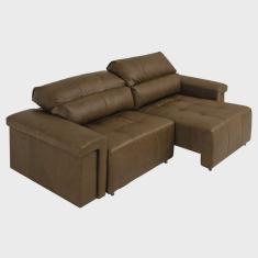 Sofá Retrátil e Reclinável 3 Lugares Maitê 226 cm Couro Castanho G43 - Gran Belo