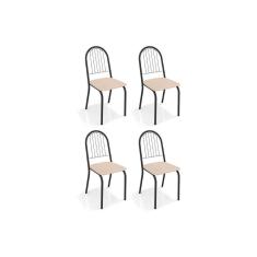 Cadeira Sala De Jantar Noruega 4C077Prf Kit 4 Un Preto Fosco/Courano Nude - Kappesberg