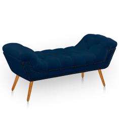 Recamier Estofada Casal King Size Ayla Veludo Cor Azul Marinho