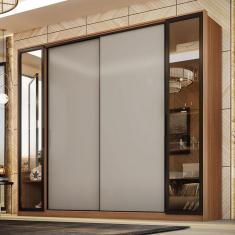 Guarda Roupa Casal Ambiente Laredo Amêndola Touch Nude Prime Flex Com Portas De Vidro Reflecta - Demartez