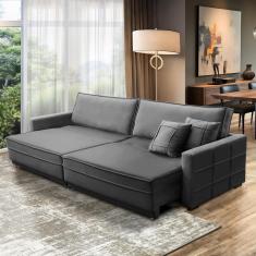 Sofá Cama Retrátil e Reclinável 2,30m com Molas Karen Veludo Cinza Adonai Estofados