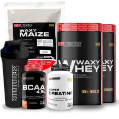 Kit 2x Whey Waxy Whey 900g + Waxy Maize 800g + Creatina 100g + BCAA 100g + 2 Coq - Bodybuilders-Unissex